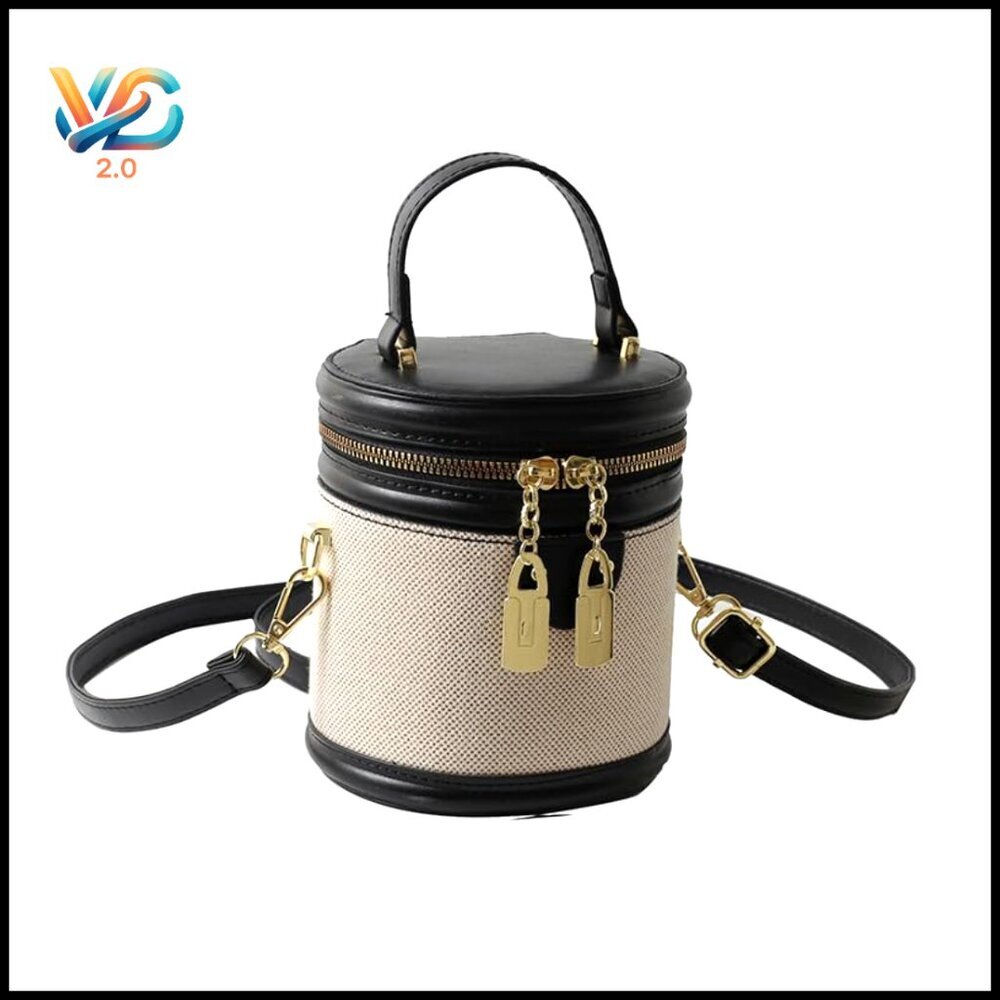 PU Leather Crossbody‎ Bag with Detachable Strap, Structured Cylinder Purse